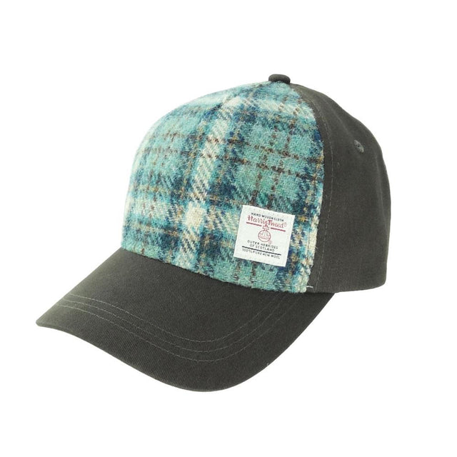 Harris Tweed Baseball Cap in Duck Egg and Cream Check