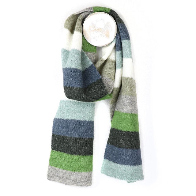 Denim, Grey and Green Mix Multi Stripe Scarf