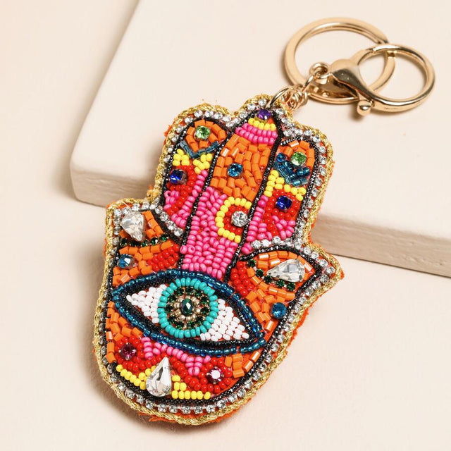 Beaded Rainbow Hamza Hand Keyring and Bag Charm