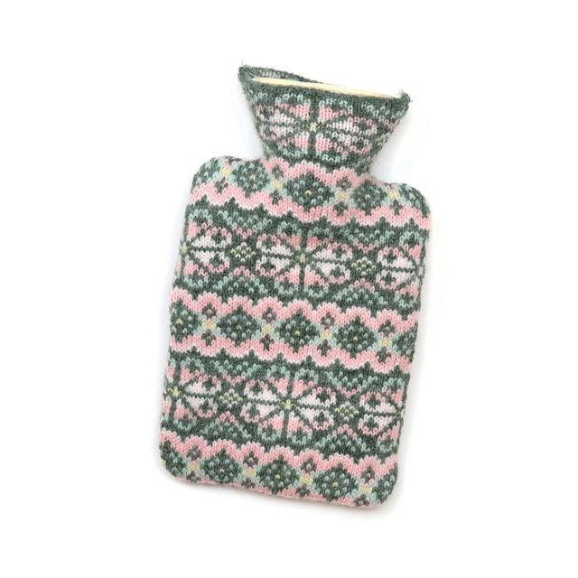 Sage and Pink Patterned Knit Hotwater Bottle