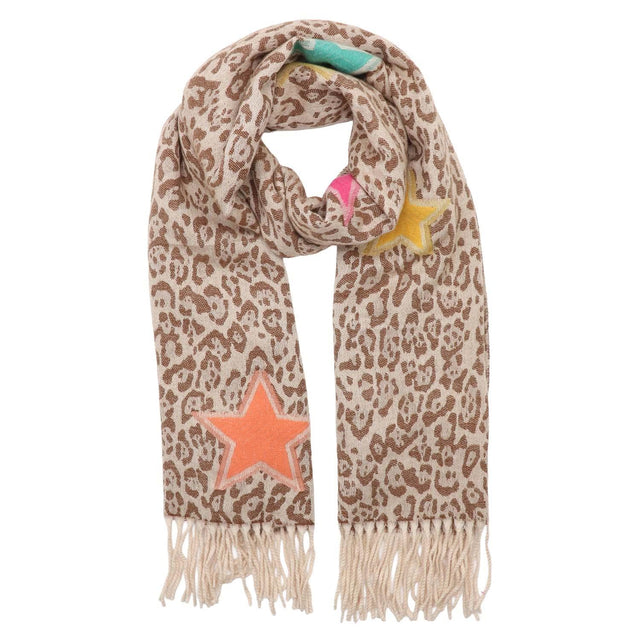 Leopard Print And Stars Caramel Winter Scarf