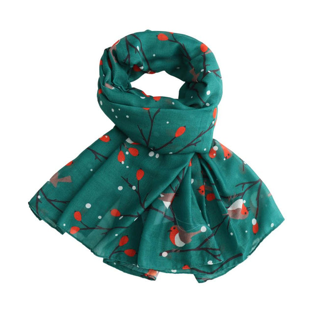 Robins on Branches Green Scarf