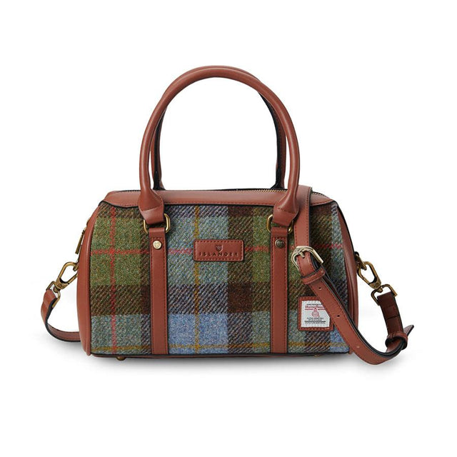 Harris Tweed Chestnut and Blue Tartan Medium Duffel Bag