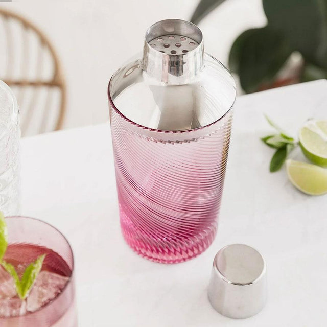 Pink Twist Glass Cocktail Shaker