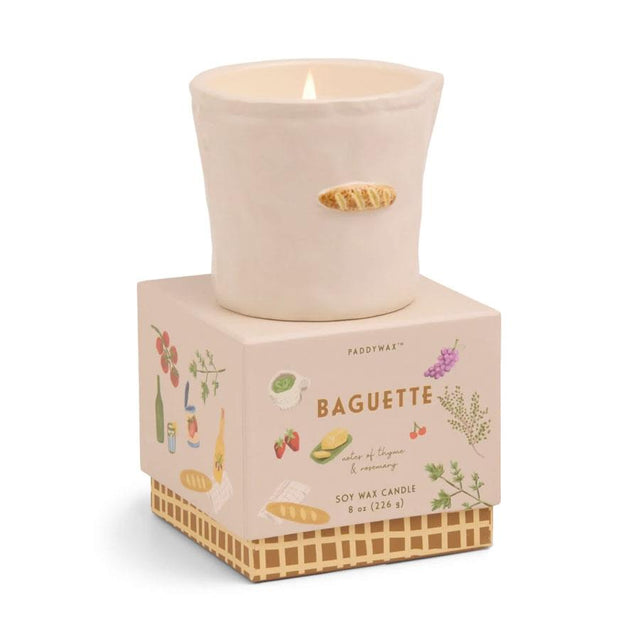 French Baguette Embossed Ceramic Candle in Gift Box Close Up