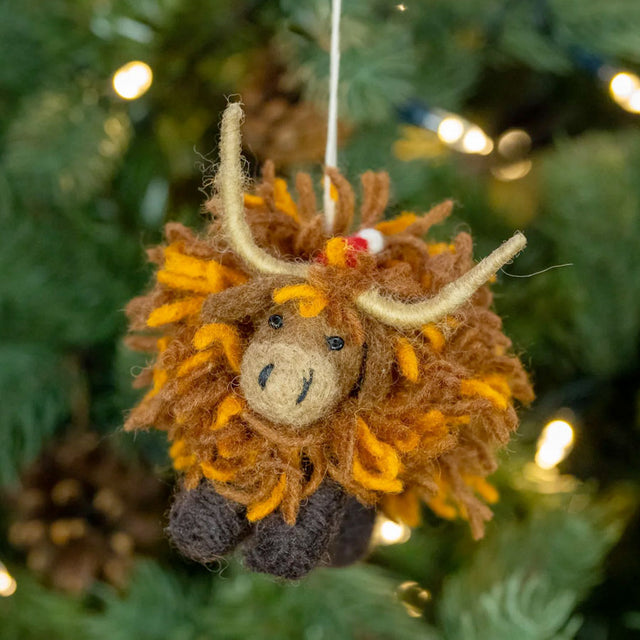 Christmas Highland Cow Felt Hanging Decoration