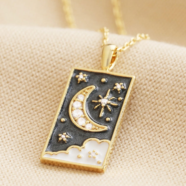 Enamel Moon Tarot Card Pendant Necklace