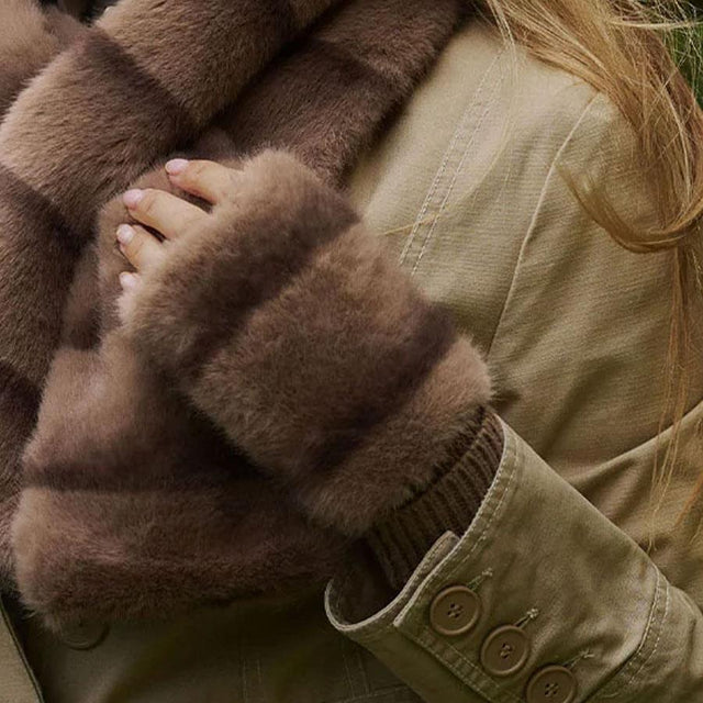 Toffee Bridgette Faux Fur Fingerless Gloves