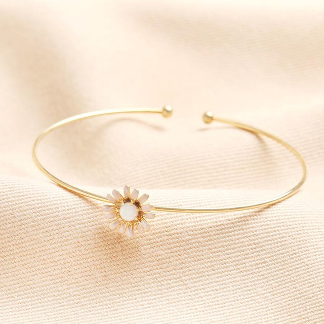 Opal Flower Open Bangle in Gold