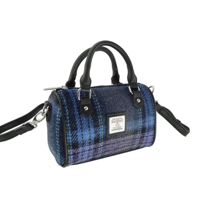 Harris Tweed Kilbride Mini Bowling Bag in Blue & Purple Stewart Tartan