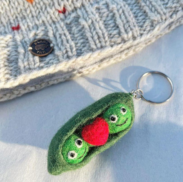 Heart Peas Felt Keyring