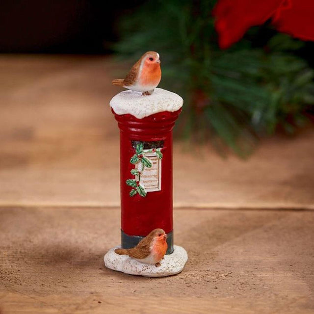 Robin on Snow Covered Postbox Standing Decoration