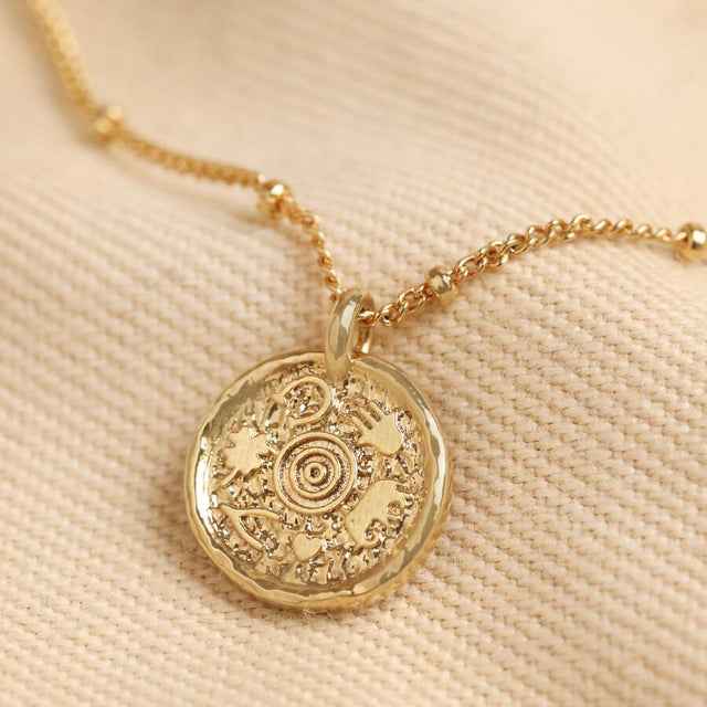 Lisa Angel Talisman Pendant on Satellite Chain Necklace in Gold