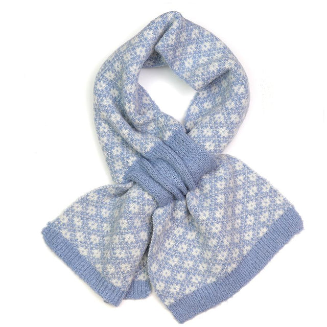 Pom Boutique Baby Blue Retro Check Scandi Floral Pull Through Scarf