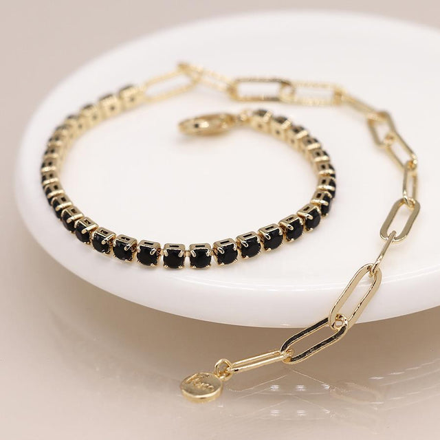 Faux Gold Black Crystal Bracelet