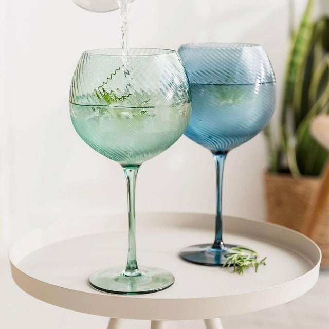Blue and Green Twist Gin Balloon Glasses Set