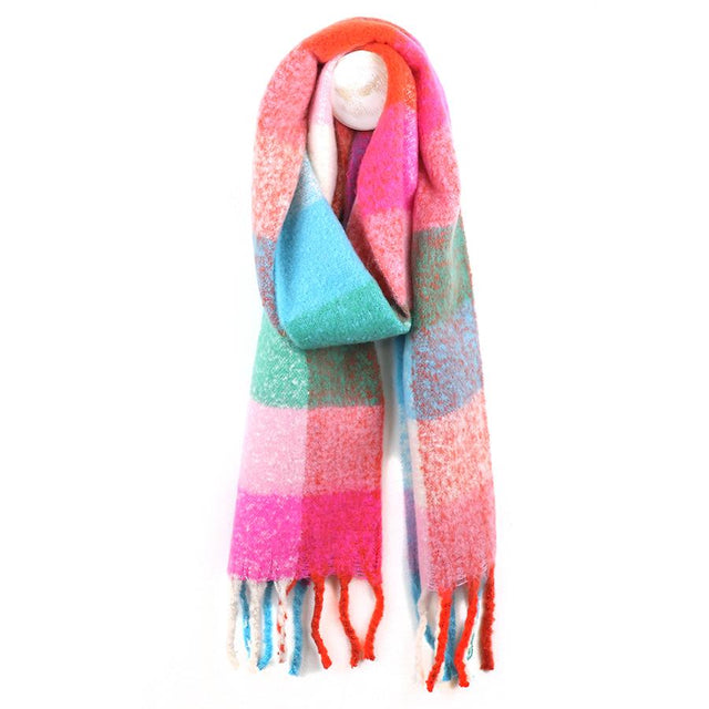 Bright Pink and Blue Checked Scarf