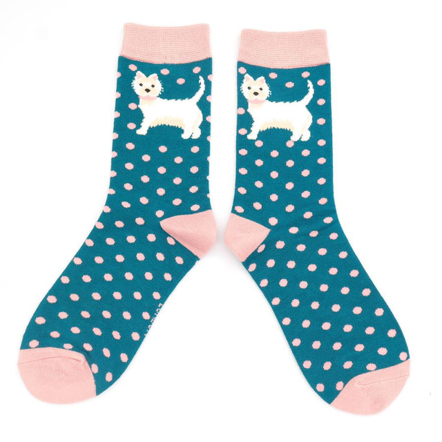 Dogs and Polka Dot Teal Green Women's Socks