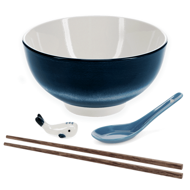 Blue Whale Ceramic Noodle Bowl Set Trio
