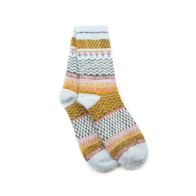 Blue and Ochre Knitted Pattern Women's Socks