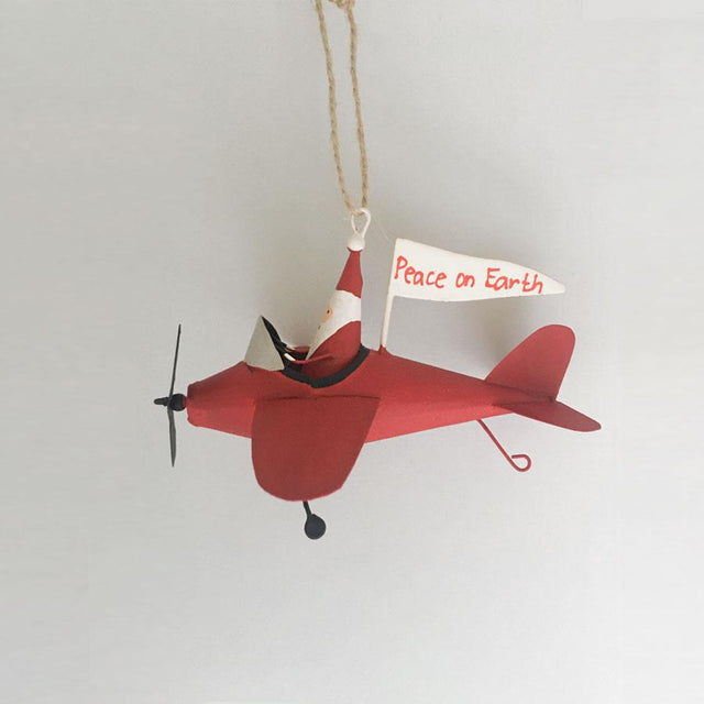 Santa in Red Airplane Metal Hanging Decoration