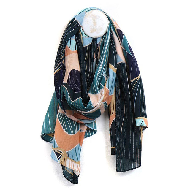 Pom Boutique Navy Tropical Flower Bamboo Scarf