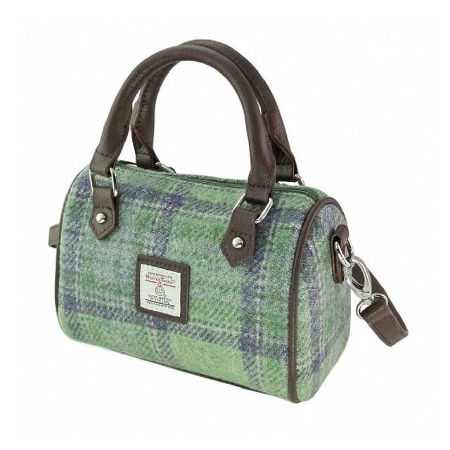 Glen Appin Harris Tweed Kilbride Mini Bowling Bag in Faded Green Stewart