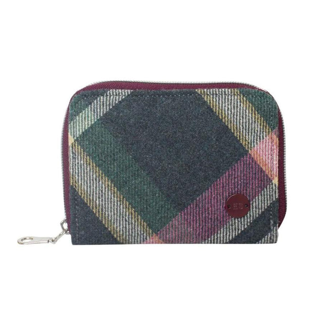 Green, Blue and Purple Diagonal Tartan Tweed Wallet
