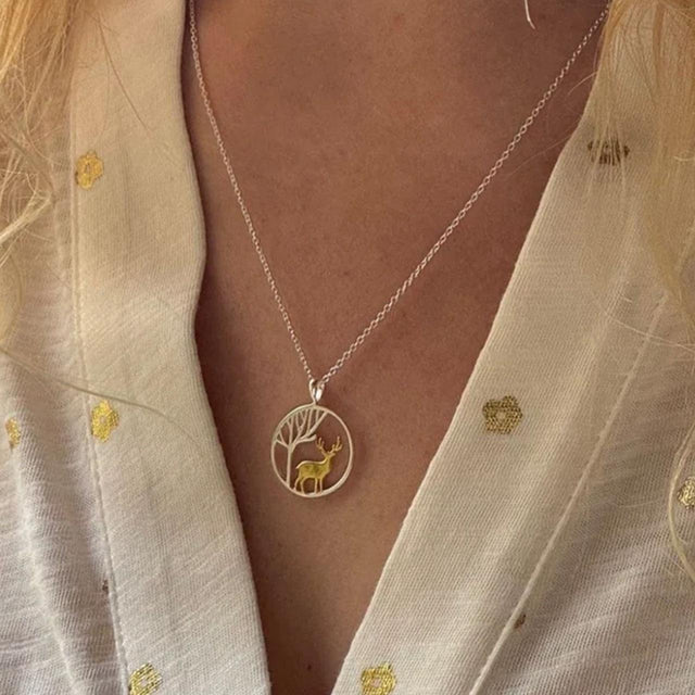 Stag Night Circle Pendant Necklace