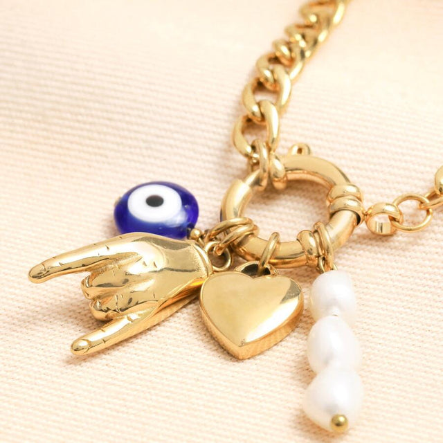 Chunky Charm Necklace in Gold
