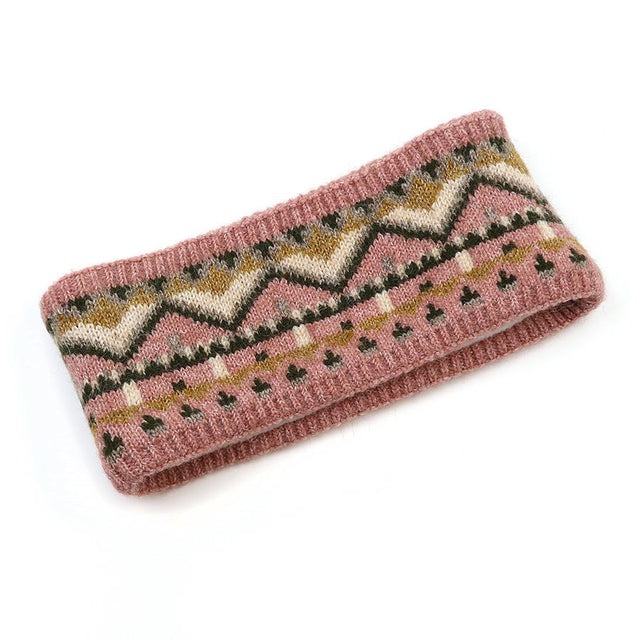 Dusky Pink & Green Mix Fairisle Headband