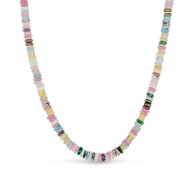 Gold Trip Beaded Multi Gemstone Necklace Close Up