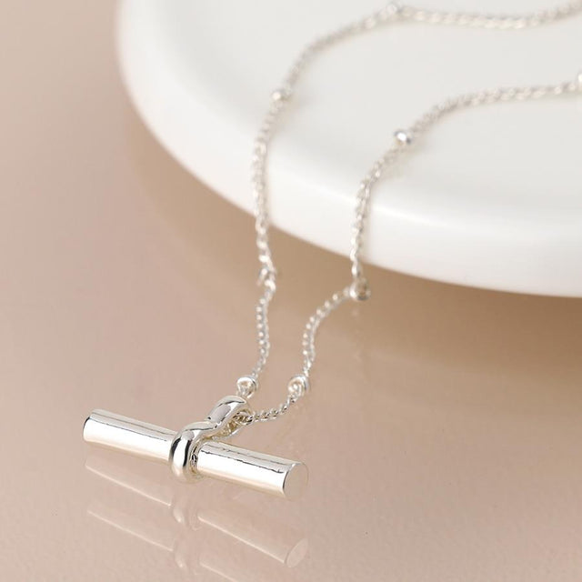 Bar on Station Chain Silver Necklace