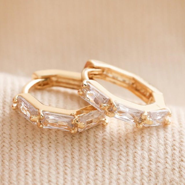 Lisa Angel Baguette Crystal Huggie Hoop Earrings in Gold