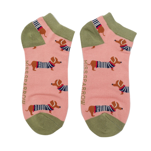 Dusky Pink Parisian Pups Trainer Socks