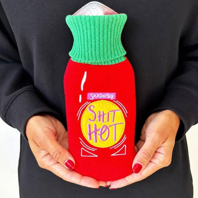Small Talk 'Shit Hot' Hot Water Bottle Close Up