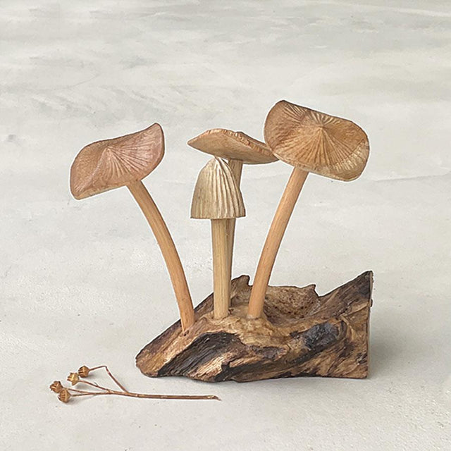 Mushrooms on Driftwood Wooden Decoration