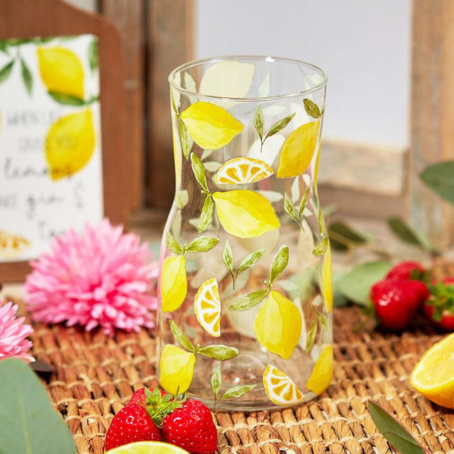 Lemon Print Glass Water Carafe