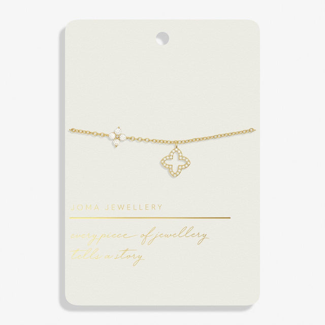 Joma Jewellery Style Stories Pave Clover Gold Bracelet on Card