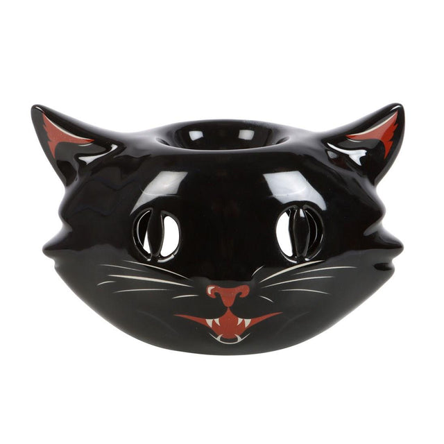 Spooky Black Cat Halloween Oil Burner Close Up