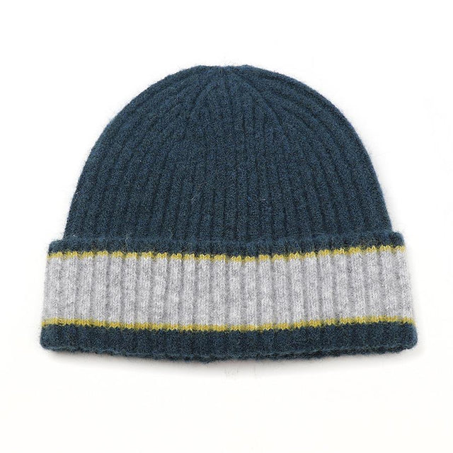 Teal Rib Knit Men's Hat with Green Trim