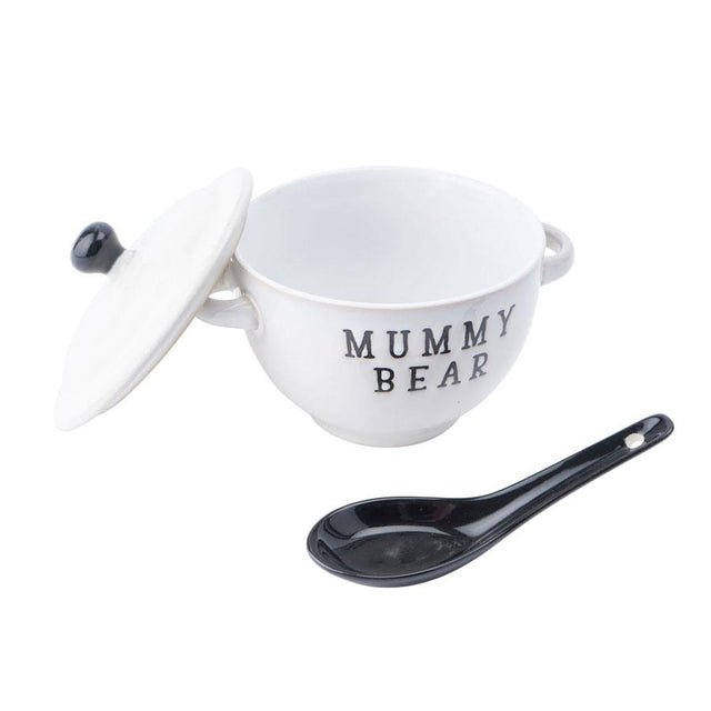 Mummy Bear Porridge Bowl and Spoon with Lid Removed