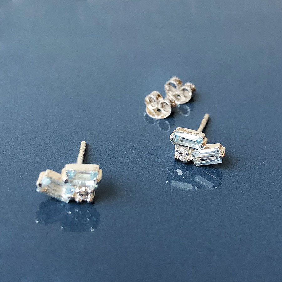 Studs of Hope Blue Crystal Double Baguette Stud Earrings | Maia Gifts