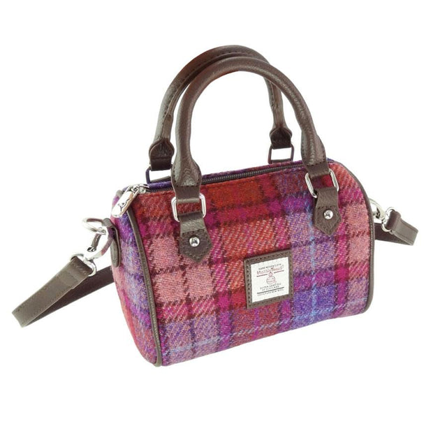 Glen Appin Harris Tweed Kilbride Mini Bowling Bag in Orange and Purple Tartan