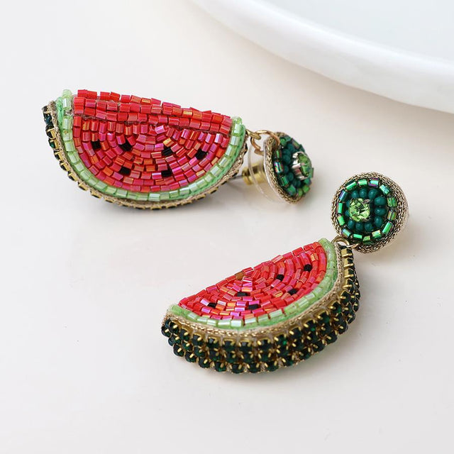 Watermelon Beaded Drop Earrings