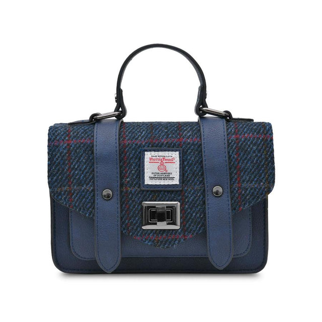 Islander Harris Tweed Mini Satchel in Navy Blue Overcheck