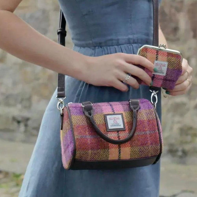 Kilbride Harris Tweed Mini Bowling Bag in Peach and Purple