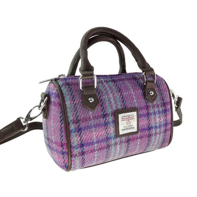 Harris Tweed Kilbride Mini Bowling Bag in Purple & Mint Check