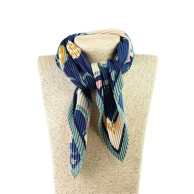 Navy and Green Floral Patterned Short Scarf