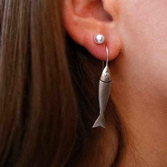 Silver Dangly Fish Drop Earrings